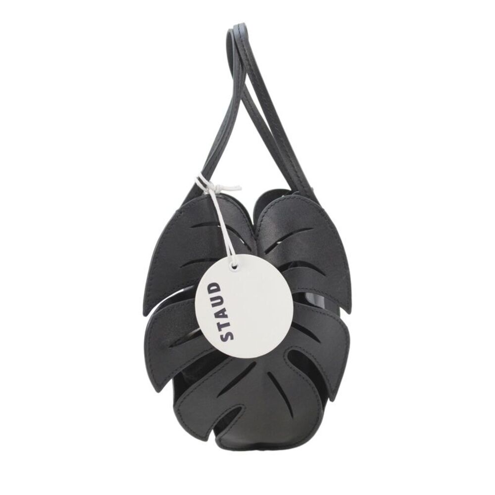 Staud Womens Double Handle Small Leather Leaf Palm Handbag Black